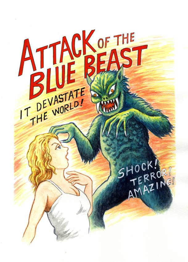 諸星大二郎が描いた「青い野獣」の妄想ポスター。
