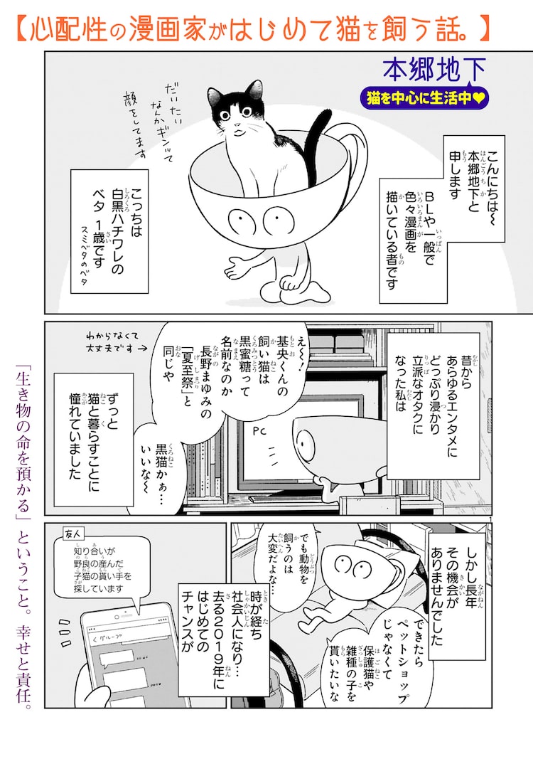 本郷地下が愛猫との生活描く読切 心配性の漫画家がはじめて猫を飼う話 Happy コミック