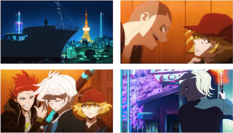 TVアニメ「トライブナイン」第1話の場面カットの集合。